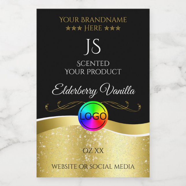 Dark Black Wavy Gold Logo Monogram Product Label (Single Label)
