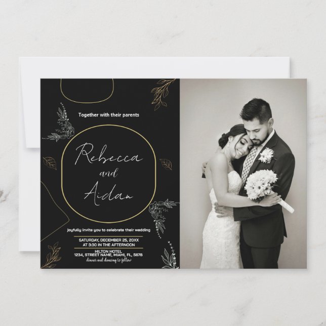 Dark Black Wedding Invitations with photo (Front)