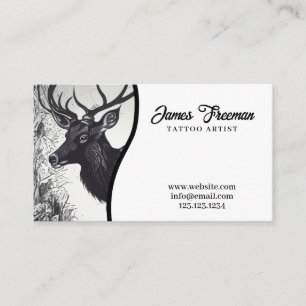 Dark Black & White Deer Tattoo Studio Business Card