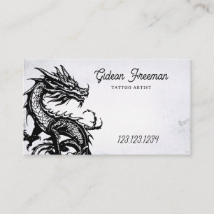 Dark Black & White Dragon Tattoo Shop Business Card