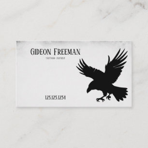 Dark Black & White Flying Crow Tattoo Artist Business Card