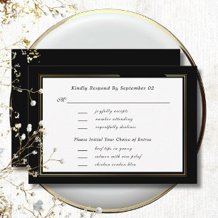Dark Black White Gold Script Menu Selection RSVP