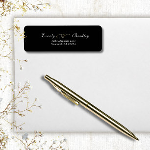 Dark Black White Script Elegant Return Address