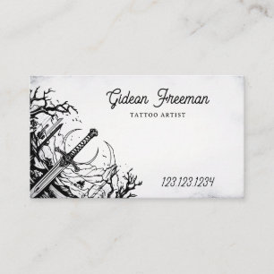 Dark Black & White Sword Tattoo Artist Business Card