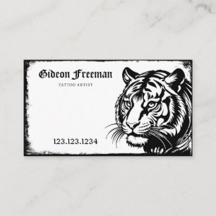 Dark Black & White Tiger Tattoo Artist Business Card