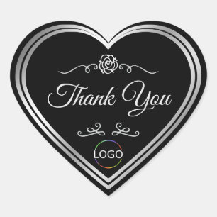 Dark Black with Silver Frame and Logo Thank You Heart Sticker
