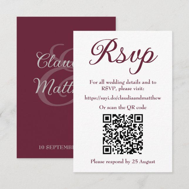 Dark Blood Red Wedding Website RSVP with QR Code Card (Front/Back)