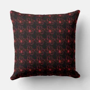 Dark Bloom: Elegant Red Floral Hand-Drawn Seamless Cushion