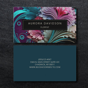 Dark Bloom Teal Purple Watercolor Floral Business Card