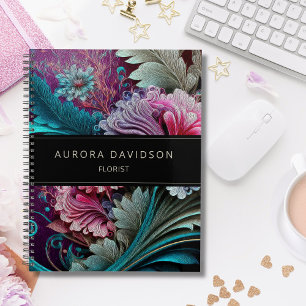 Dark Bloom Teal Purple Watercolor Floral  Planner