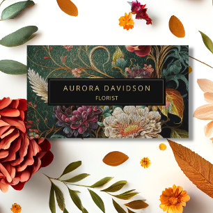 Dark Bloom Watercolor Green Ivory Floral Business Card