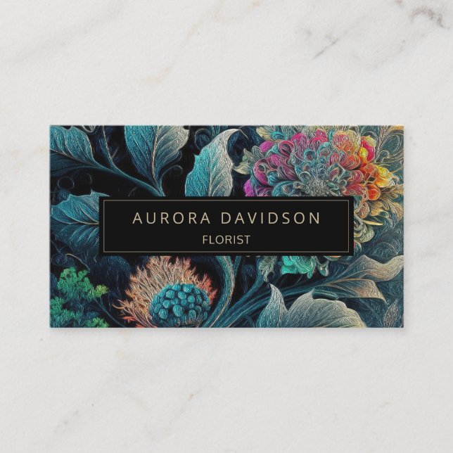 Dark Bloom Watercolor Teal Floral Leaf  Business Card (Front)