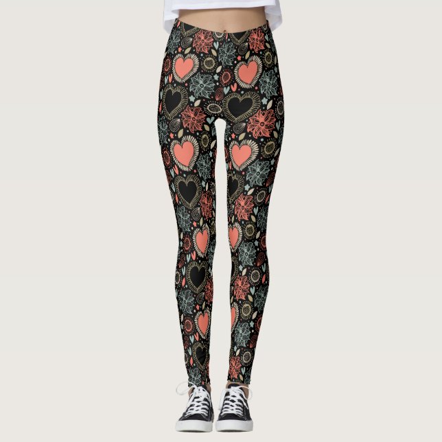 Dark Blooms Delight: Floral Seamless Pattern Leggings (Front)