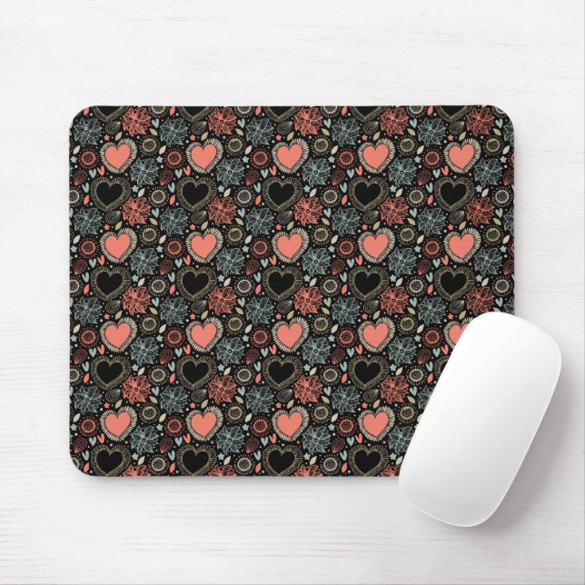Dark Blooms Delight: Floral Seamless Pattern Mouse Mat (With Mouse)