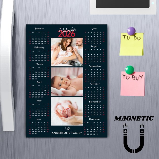 Dark Blue 2026 Calendar Photo Collage Magnet (Creator Uploaded)