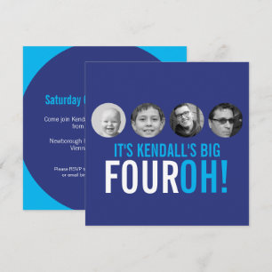 Dark blue 40th FOUROH! photo birthday Invitation