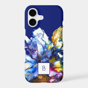 Dark Blue Abstract Fluid Art Monogrammed