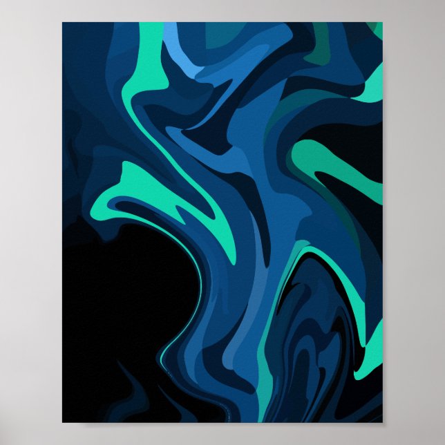 Dark Blue Abstract Swirl Pattern Poster (Front)