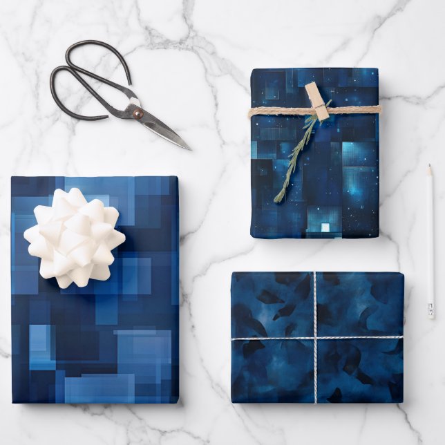 Dark Blue Abstract Trio  Wrapping Paper Sheet (Front)