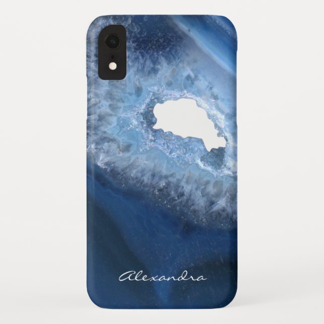 Dark Blue Agate Geode Monogram Case-Mate iPhone Case (Back)