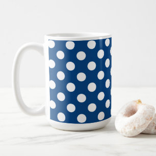 Dark Blue And Big White Polka Dots Coffee Mug