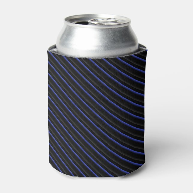 Dark Blue and Black Diagonal Striped Can Cooler (Can Front)