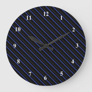 Dark Blue and Black Diagonal Striped Large Clock