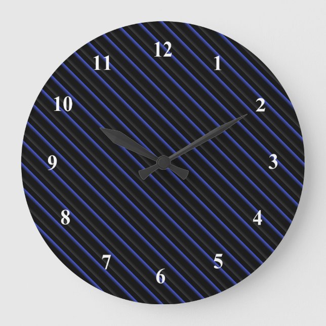 Dark Blue and Black Diagonal Striped Large Clock (Front)