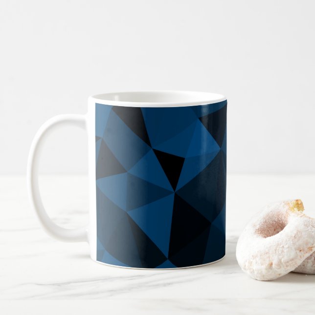Dark blue and black geometric mesh pattern coffee mug (With Donut)