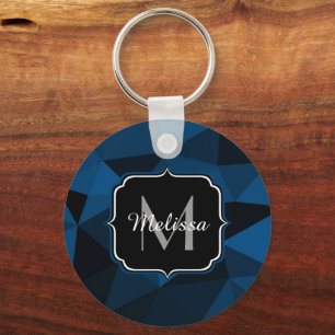 Dark blue and black geometric mesh pattern key ring