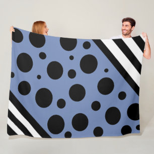Dark Blue and Black Polka Dots and Stripes Blanket