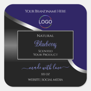 Dark Blue and Black Wavy Silver Logo Product Label