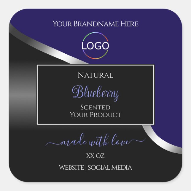 Dark Blue and Black Wavy Silver Logo Product Label (Front)