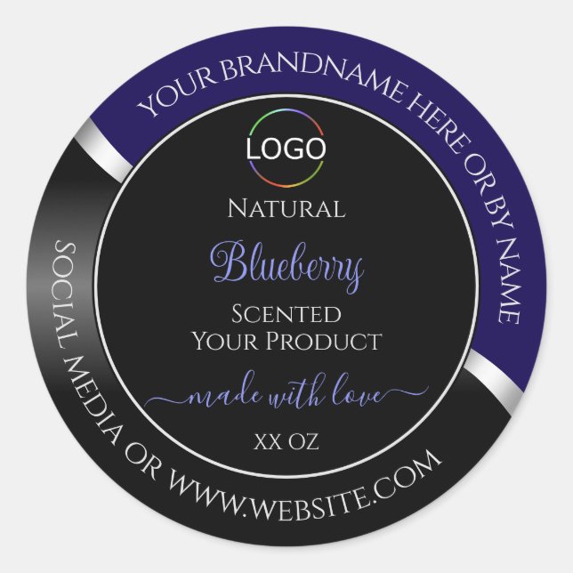 Dark Blue and Black Wavy Silver Logo Product Label (Front)