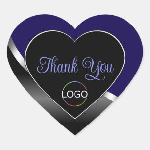Dark Blue and Black Wavy Silver Logo Thank You Heart Sticker
