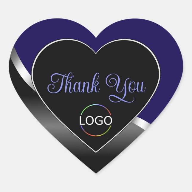 Dark Blue and Black Wavy Silver Logo Thank You Heart Sticker (Front)