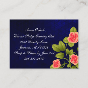 Dark Blue and Coral Rose Flower Wedding Collection Enclosure Card