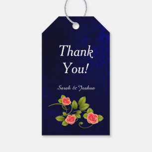 Dark Blue and Coral Rose Flower Wedding Collection Gift Tags