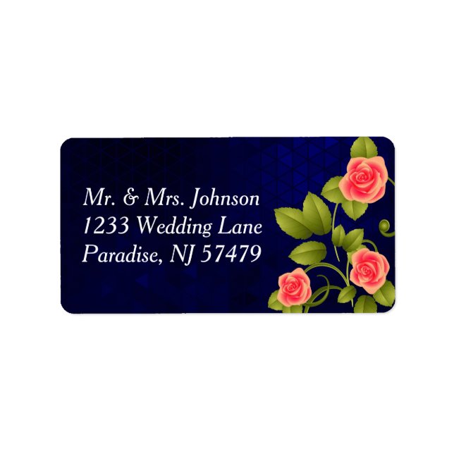Dark Blue and Coral Rose Flower Wedding Collection Label (Front)
