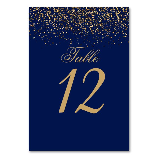 Dark Blue and Gold Confetti Table Number (Front)