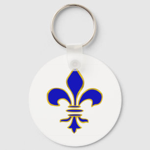 Dark blue  and gold fleur de lis keychain