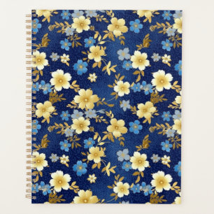 Dark Blue and Gold Floral Chiyogami Planner