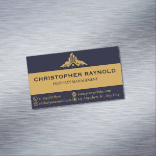 Dark Blue and Gold Modern Minimal Real Estate Magnetic Business Card