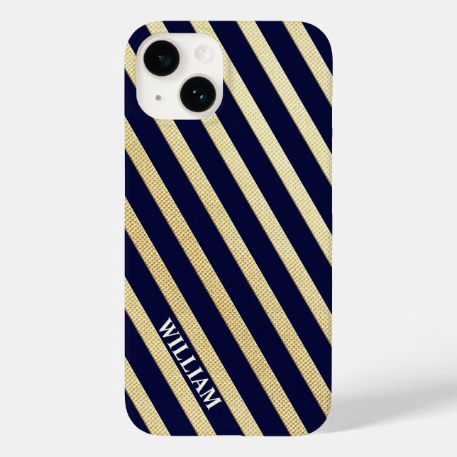 Dark Blue And Gold Stripes Case-Mate iPhone Case (Back)