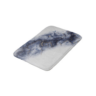 Dark blue and gold watercolor ink marks bath mat