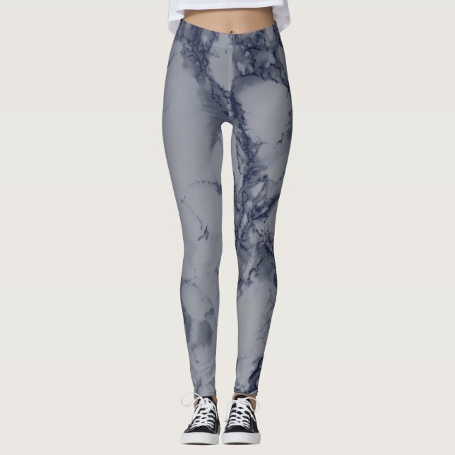 Dark Blue and Grey Marble Texture Leggings (Front)