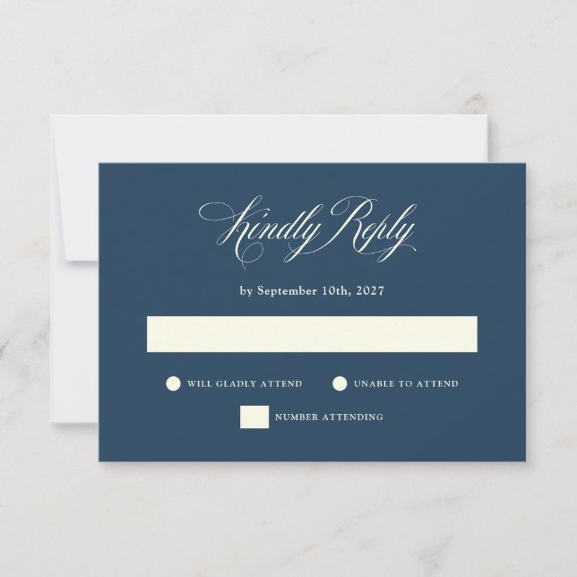 Dark Blue and Ivory | Italian Elegance Wedding RSVP Card (Front)