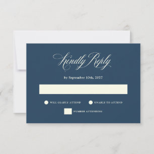 Dark Blue and Ivory   Italian Elegance Wedding RSVP Card