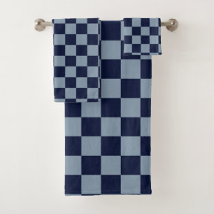 Dark Blue and Light Blue Chequerboard Bath Towel Set