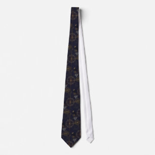 Dark blue and light brown nautical vinatgepattern tie